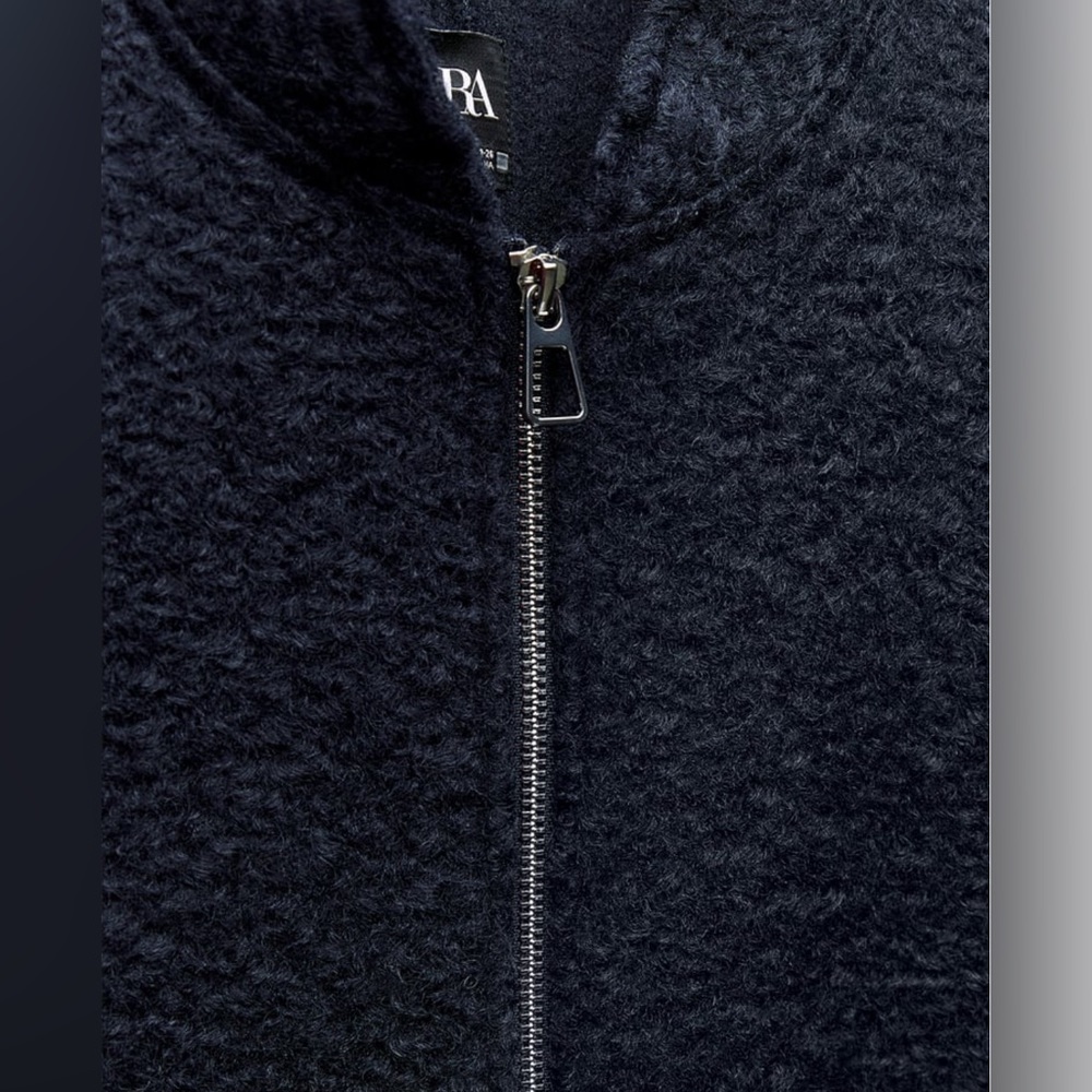 NWT viral Zara Oversized boucle bomber jacket, navy blue - Picture 4 of 7